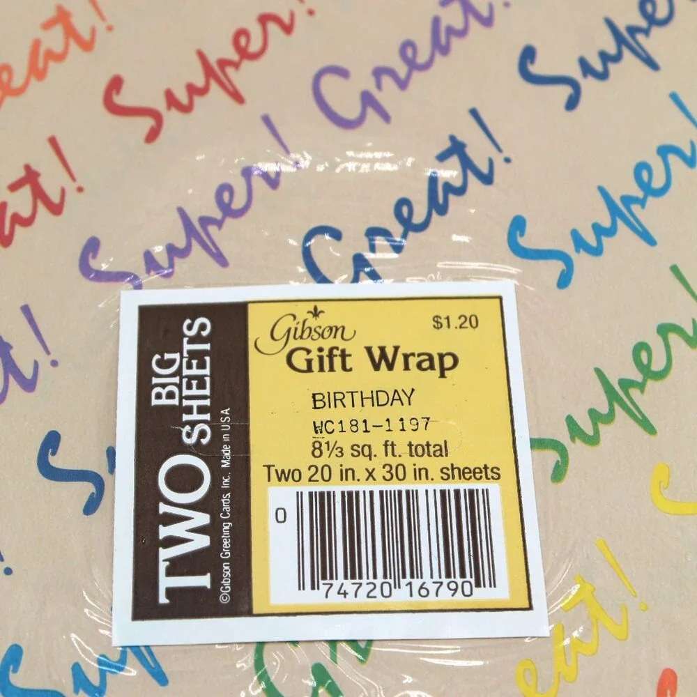 Vintage Gibson Birthday Affirmation Gift Wrapping Paper Two Sheets 20” X 30” NOS